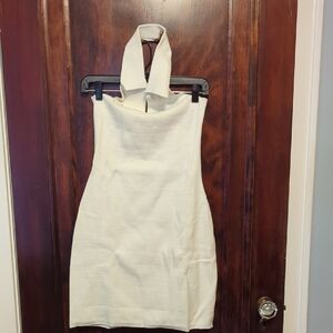 Miss Selfridge Strapless Halter Cream Dress